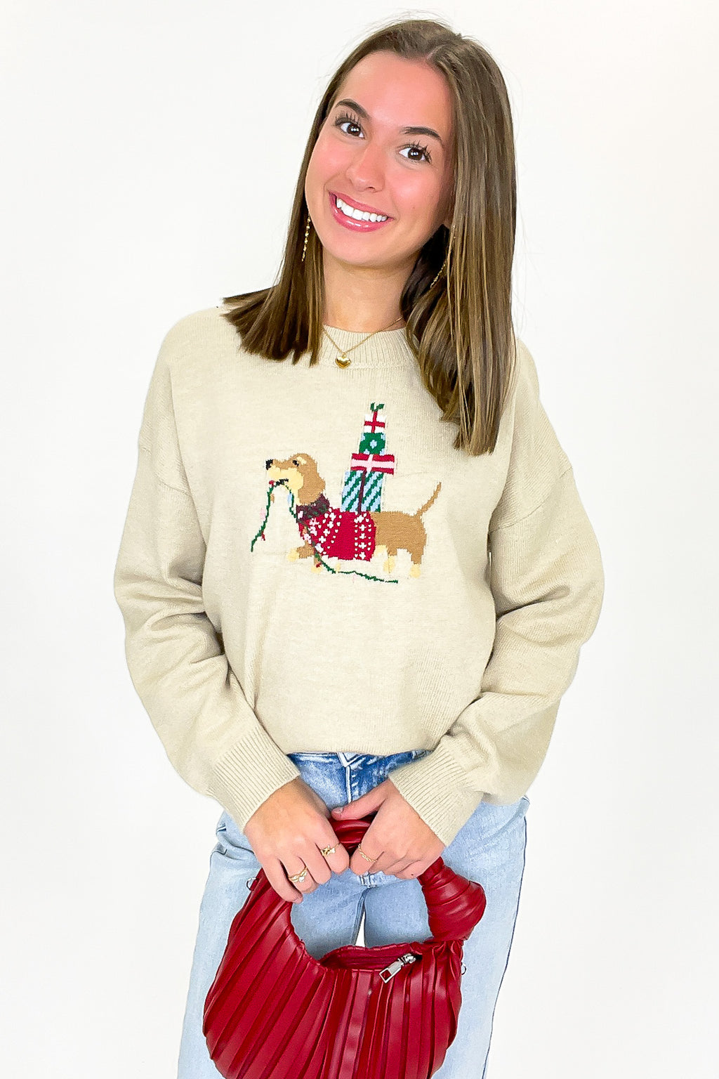 Festive Pup Holiday Knit Sweater - FINAL SALE - Madison and Mallory