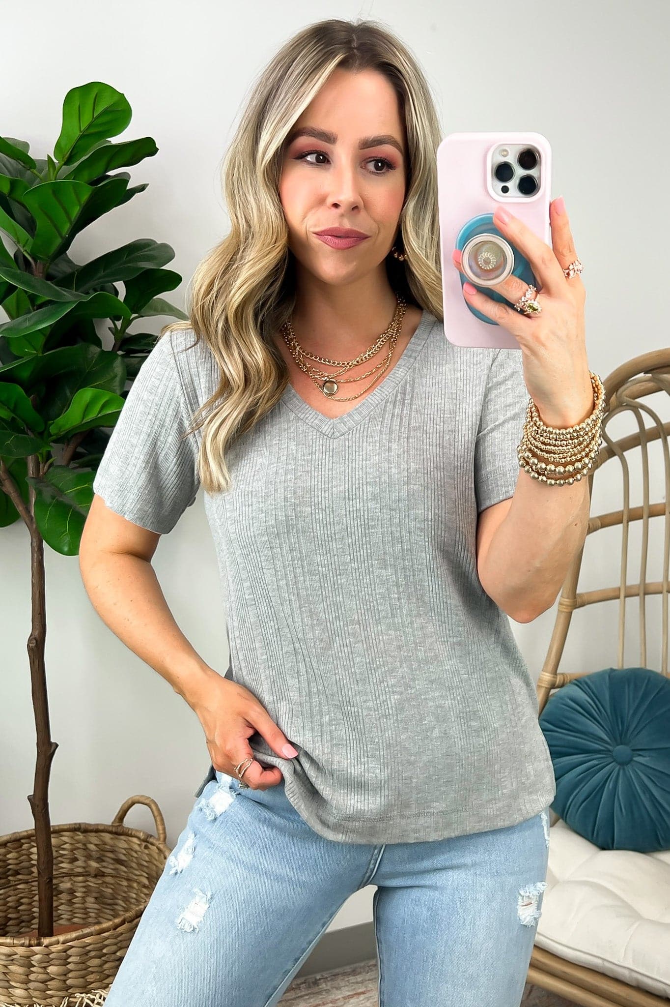  Finnleah V-Neck Ribbed Tee - FINAL SALE - Madison and Mallory