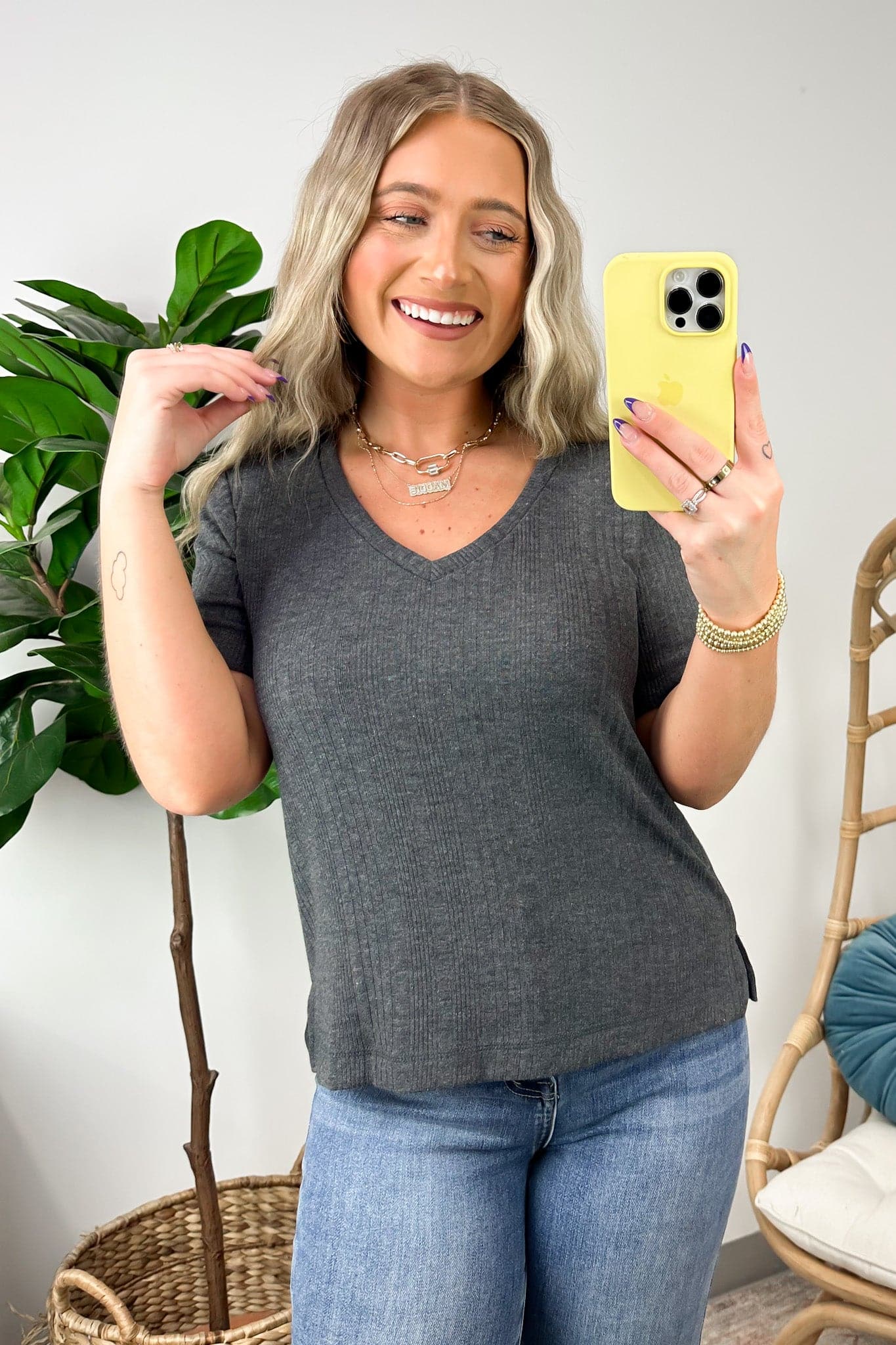  Finnleah V-Neck Ribbed Tee - FINAL SALE - Madison and Mallory