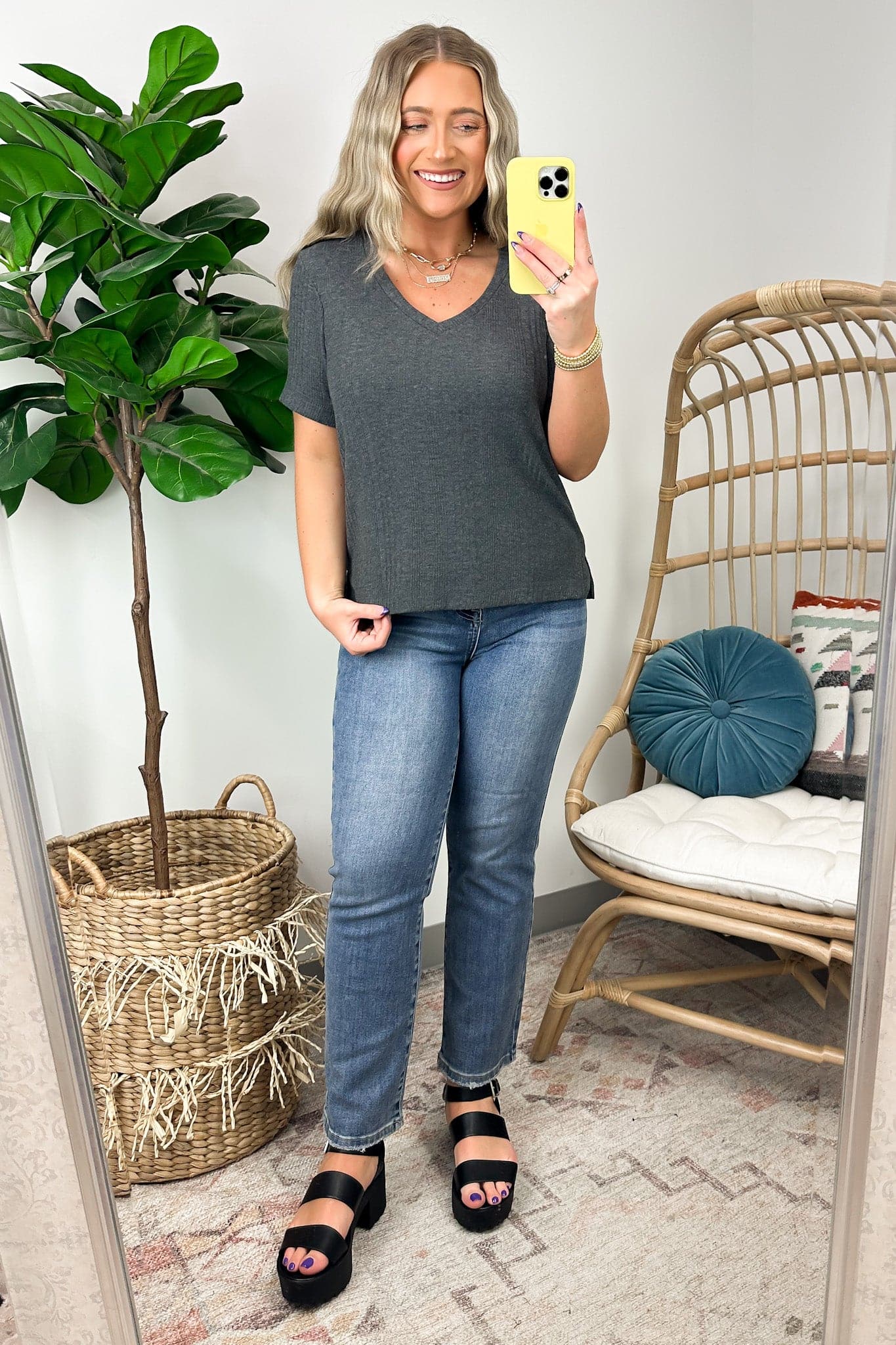  Finnleah V-Neck Ribbed Tee - FINAL SALE - Madison and Mallory