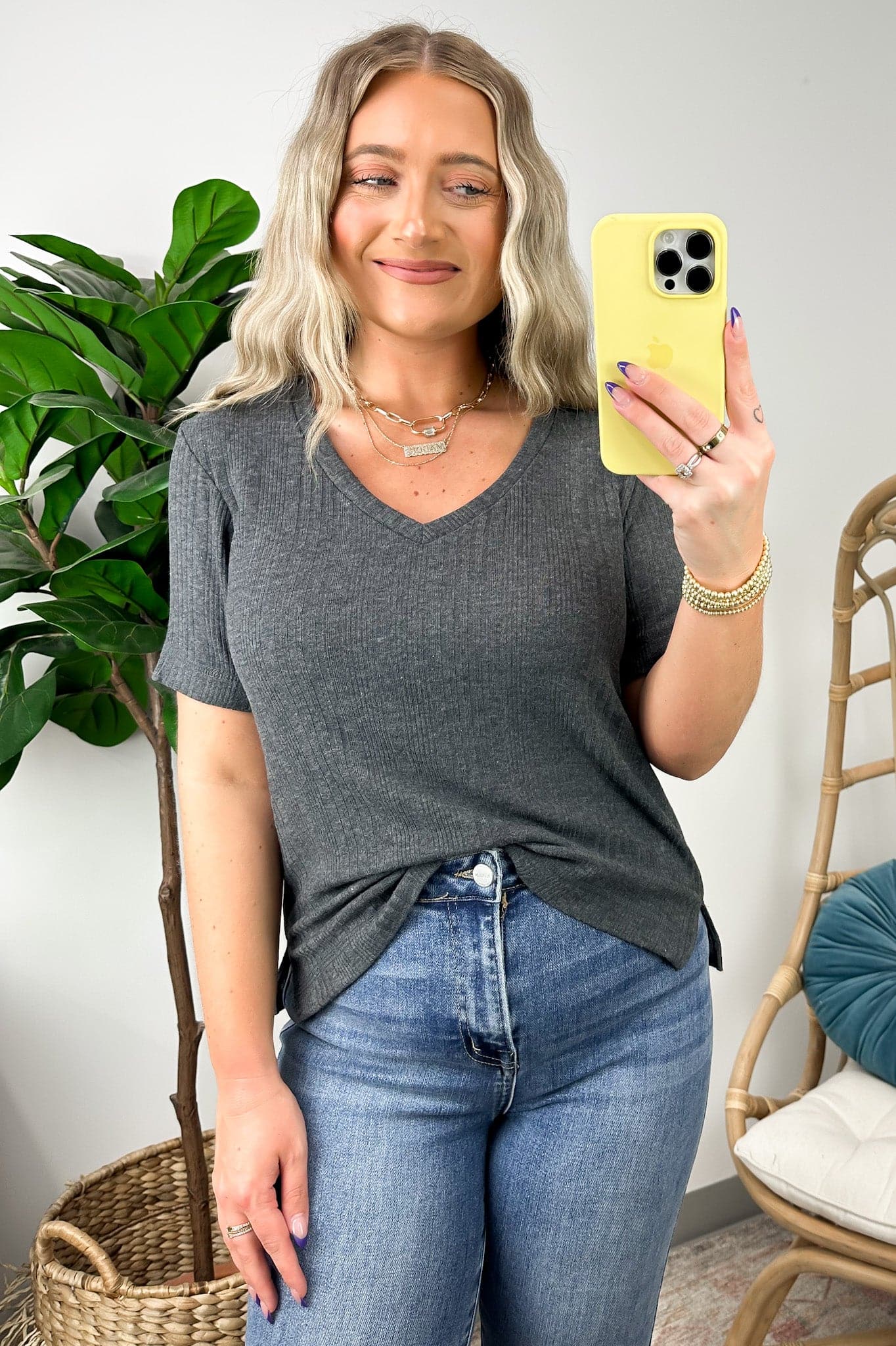  Finnleah V-Neck Ribbed Tee - FINAL SALE - Madison and Mallory