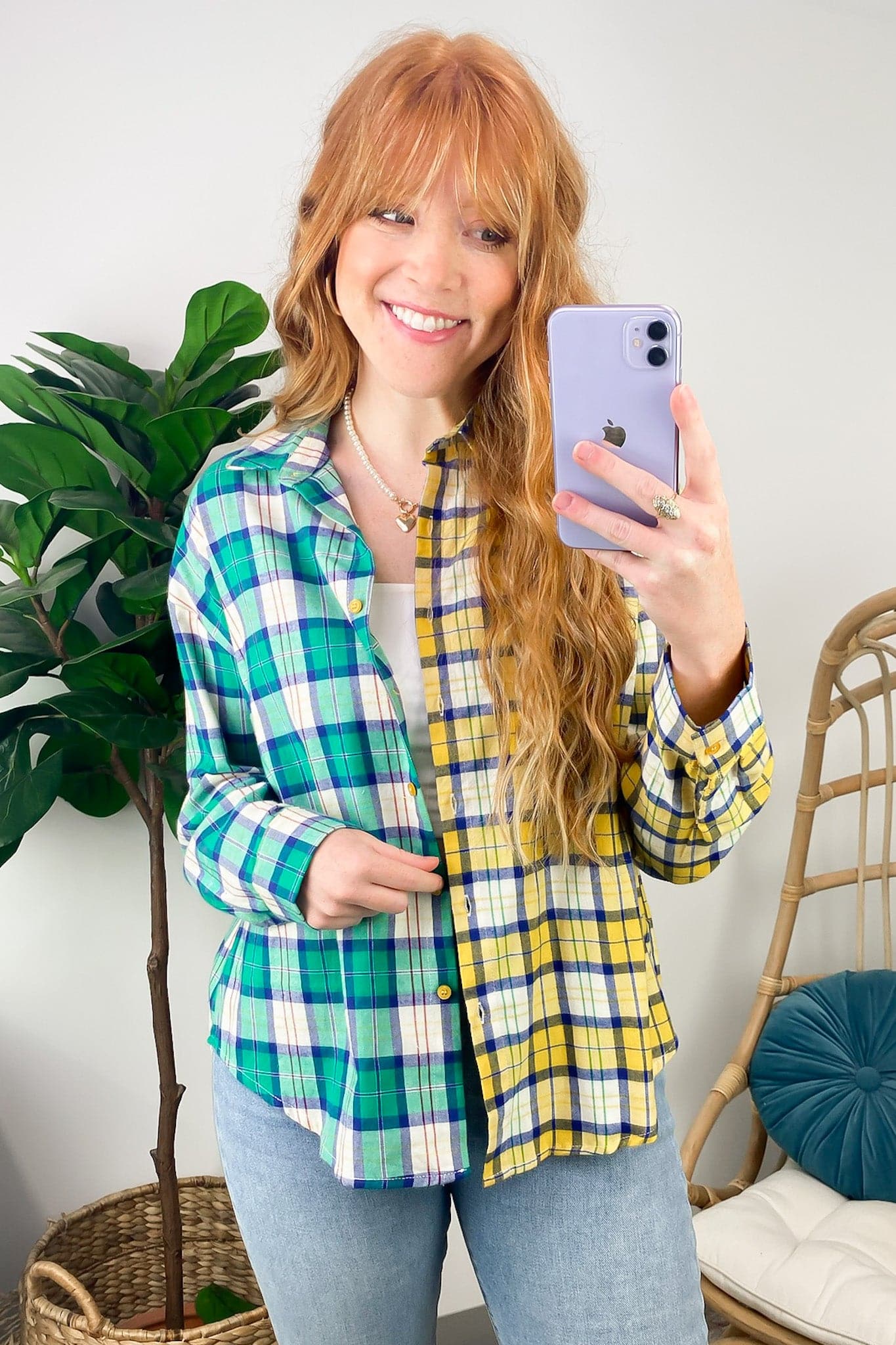  Fionnah Plaid Contrst Button Down Top - FINAL SALE - Madison and Mallory
