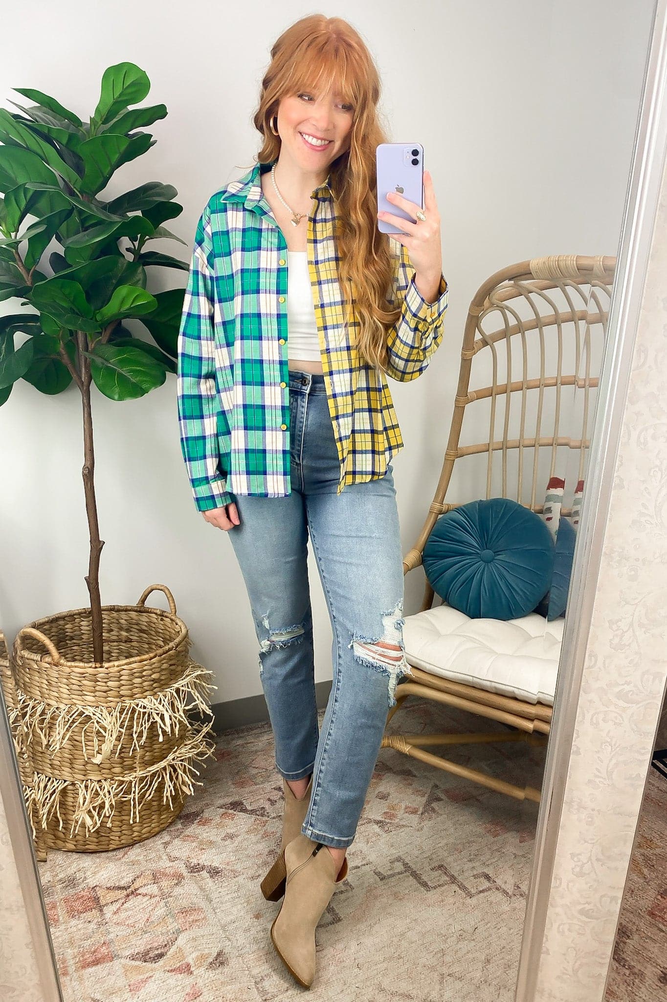  Fionnah Plaid Contrst Button Down Top - FINAL SALE - Madison and Mallory