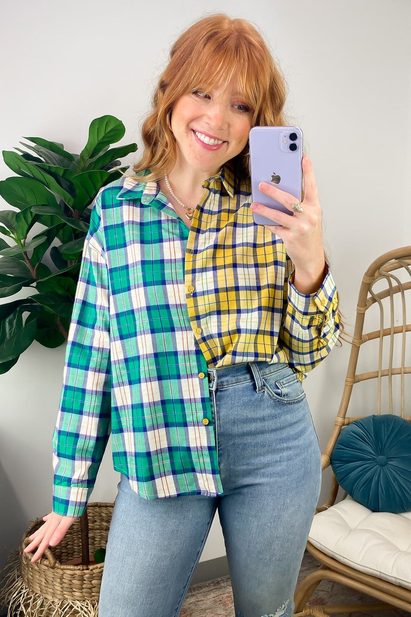  Fionnah Plaid Contrst Button Down Top - FINAL SALE - Madison and Mallory