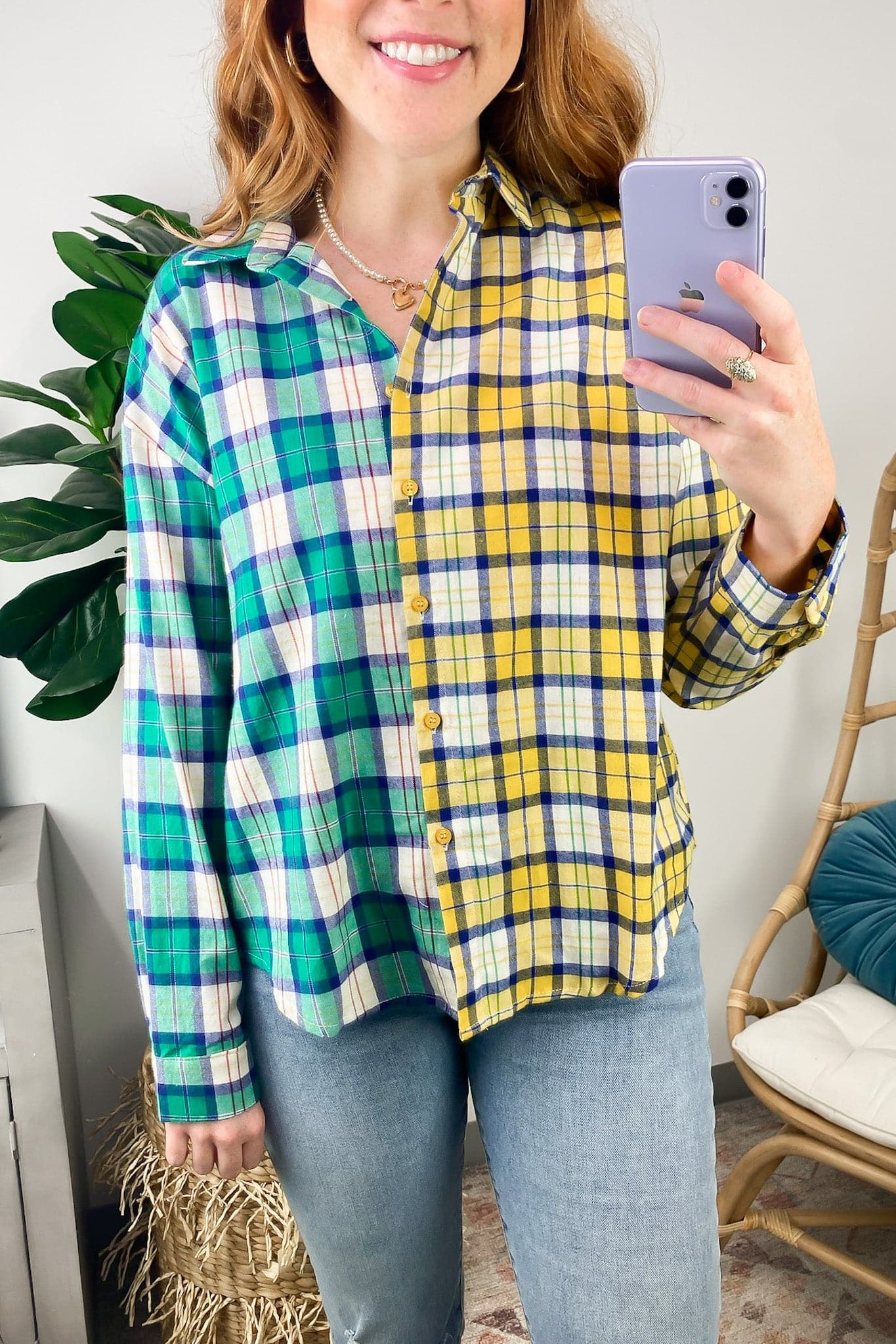  Fionnah Plaid Contrst Button Down Top - FINAL SALE - Madison and Mallory