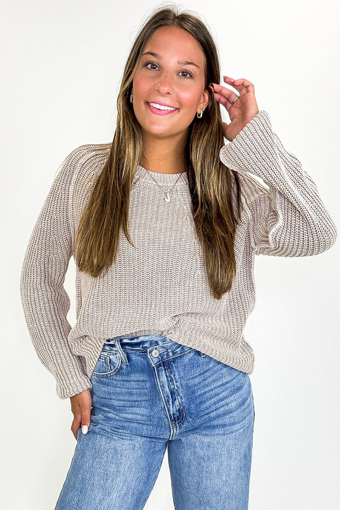 Fireside Stone Washed Round Neck Sweater - Madison and Mallory