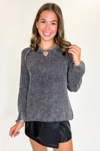 Black / S Fireside Stone Washed Round Neck Sweater - FINAL SALE - Madison and Mallory