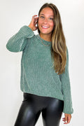Dark Green / S Fireside Stone Washed Round Neck Sweater - FINAL SALE - Madison and Mallory