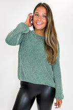 Dark Green / S Fireside Stone Washed Round Neck Sweater - FINAL SALE - Madison and Mallory