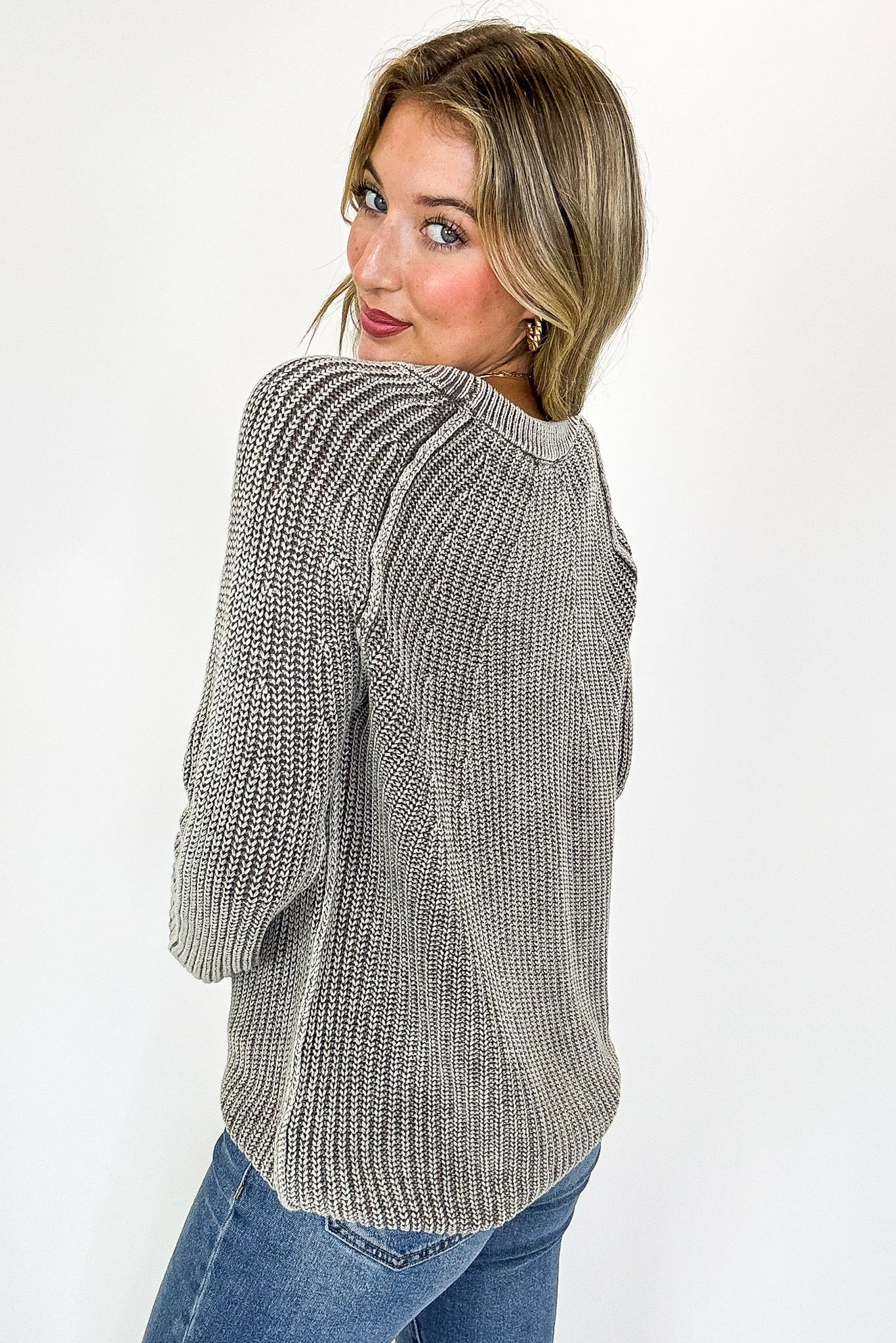 Fireside Stone Washed Round Neck Sweater - Madison and Mallory