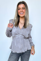  Flirtatious Figure Long Sleeve V-Neck Peplum Top - FINAL SALE - Madison and Mallory