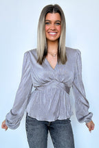  Flirtatious Figure Long Sleeve V-Neck Peplum Top - FINAL SALE - Madison and Mallory