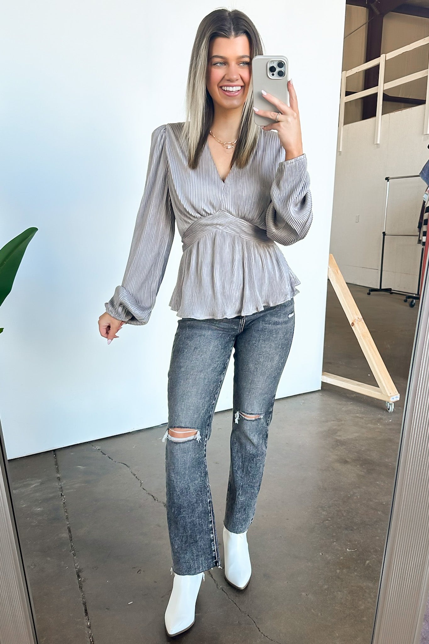  Flirtatious Figure Long Sleeve V-Neck Peplum Top - FINAL SALE - Madison and Mallory