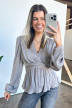  Flirtatious Figure Long Sleeve V-Neck Peplum Top - FINAL SALE - Madison and Mallory