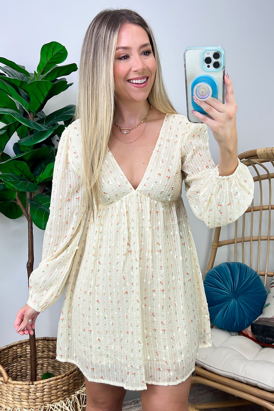 Cream / S Flirtatious Nature Floral Print Babydoll Dress - Madison and Mallory
