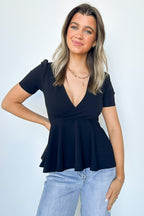  Flirtatious Sweetness V-Neck Peplum Top - FINAL SALE - Madison and Mallory