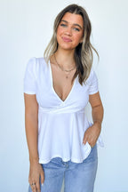 Flirtatious Sweetness V-Neck Peplum Top - FINAL SALE - Madison and Mallory