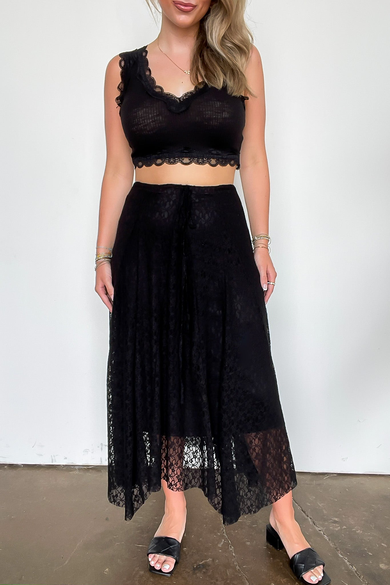 S / Black Flirtline Lace Maxi Skirt - Madison and Mallory