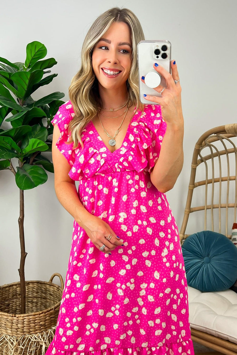  Flirty All the Time Ruffle Sleeve Tiered Floral Midi Dress - Madison and Mallory