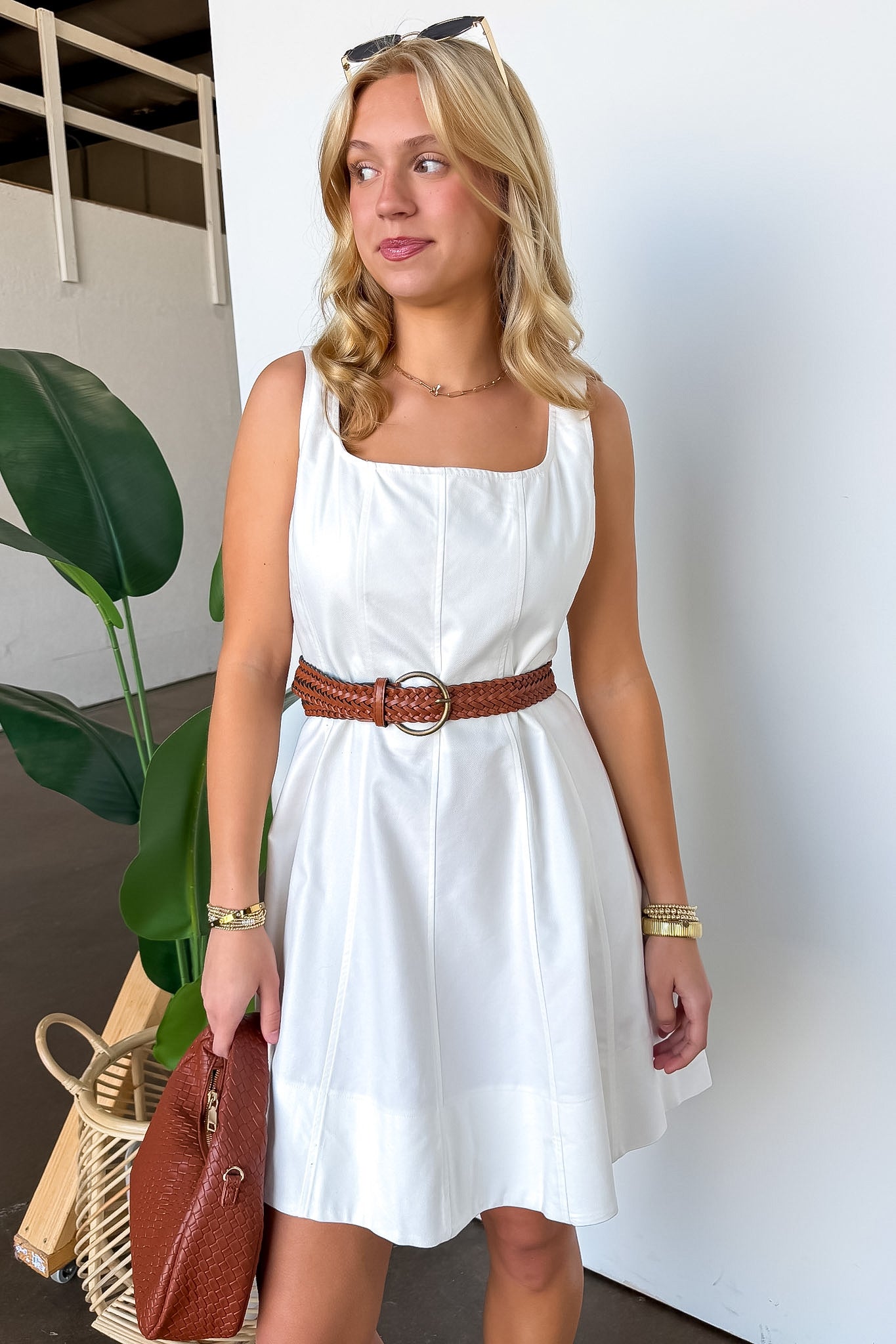 S / White Flirty Frame Square Neck Tank Dress - Madison and Mallory