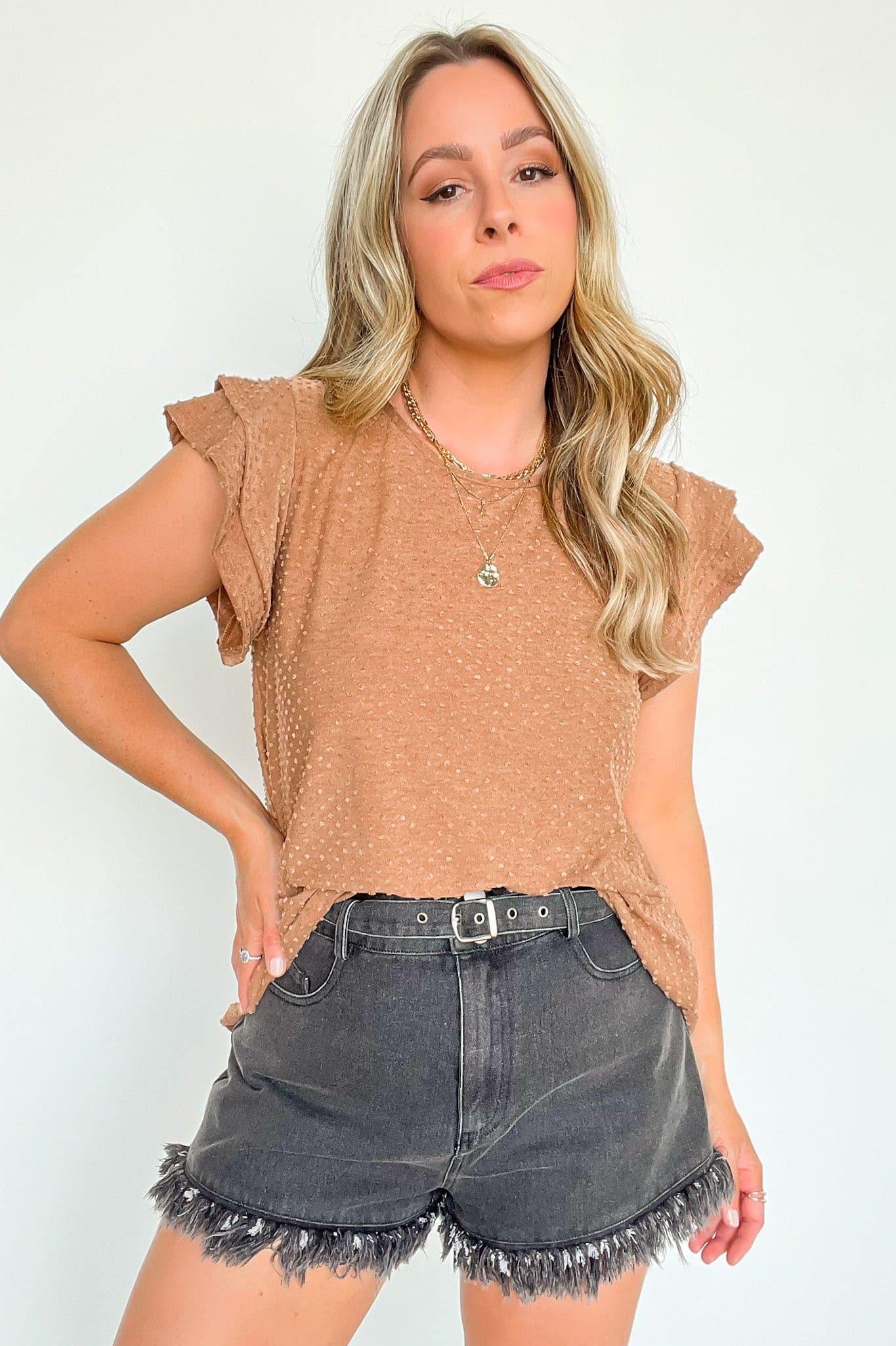  Flirty Times Swiss Dot Flutter Sleeve Top - Madison and Mallory