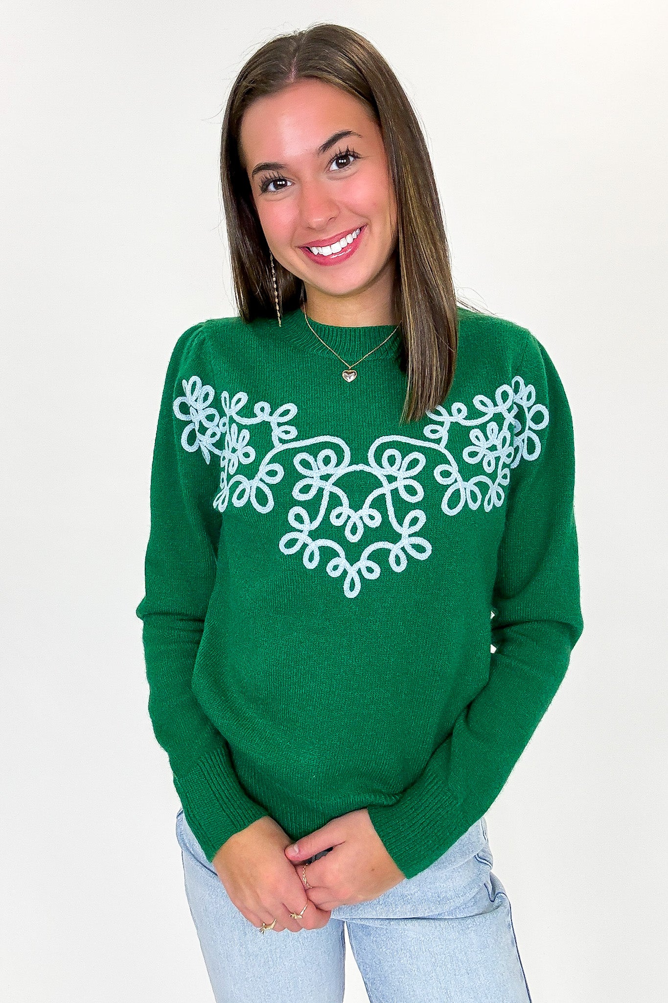 Flora Thread Applique Knit Design Pullover Sweater