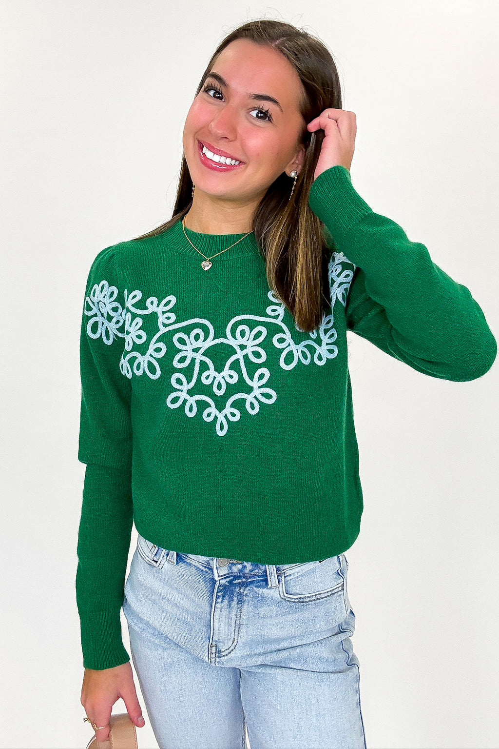 Flora Thread Applique Knit Design Pullover Sweater - FINAL SALE - Madison and Mallory
