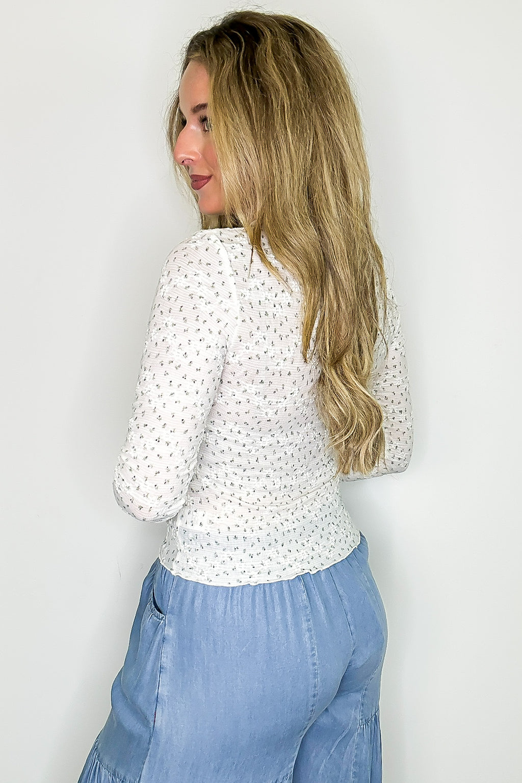 Flora Veil Embossed Long Sleeve Knit Top - FINAL SALE - Madison and Mallory