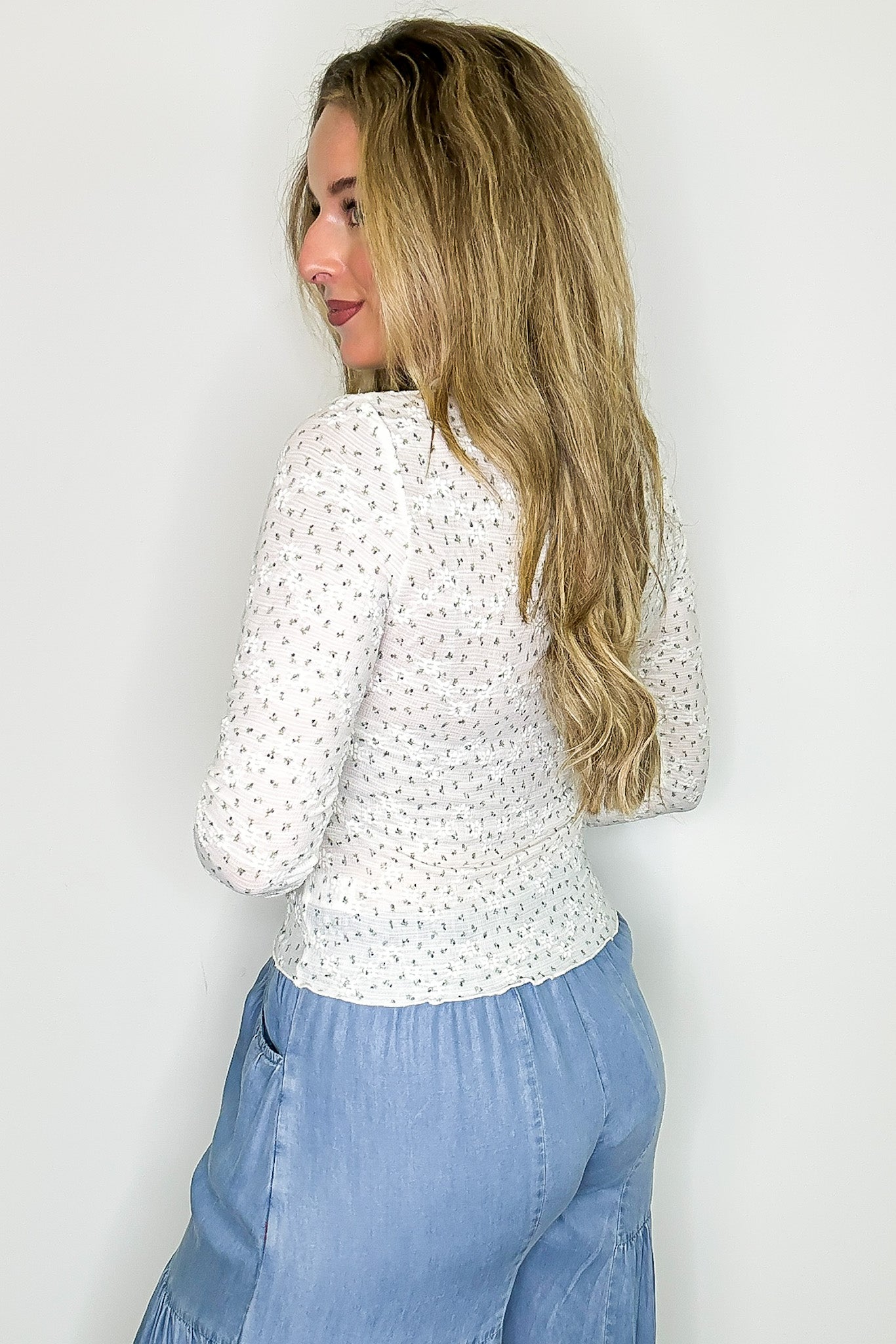 Flora Veil Embossed Long Sleeve Knit Top - FINAL SALE - Madison and Mallory