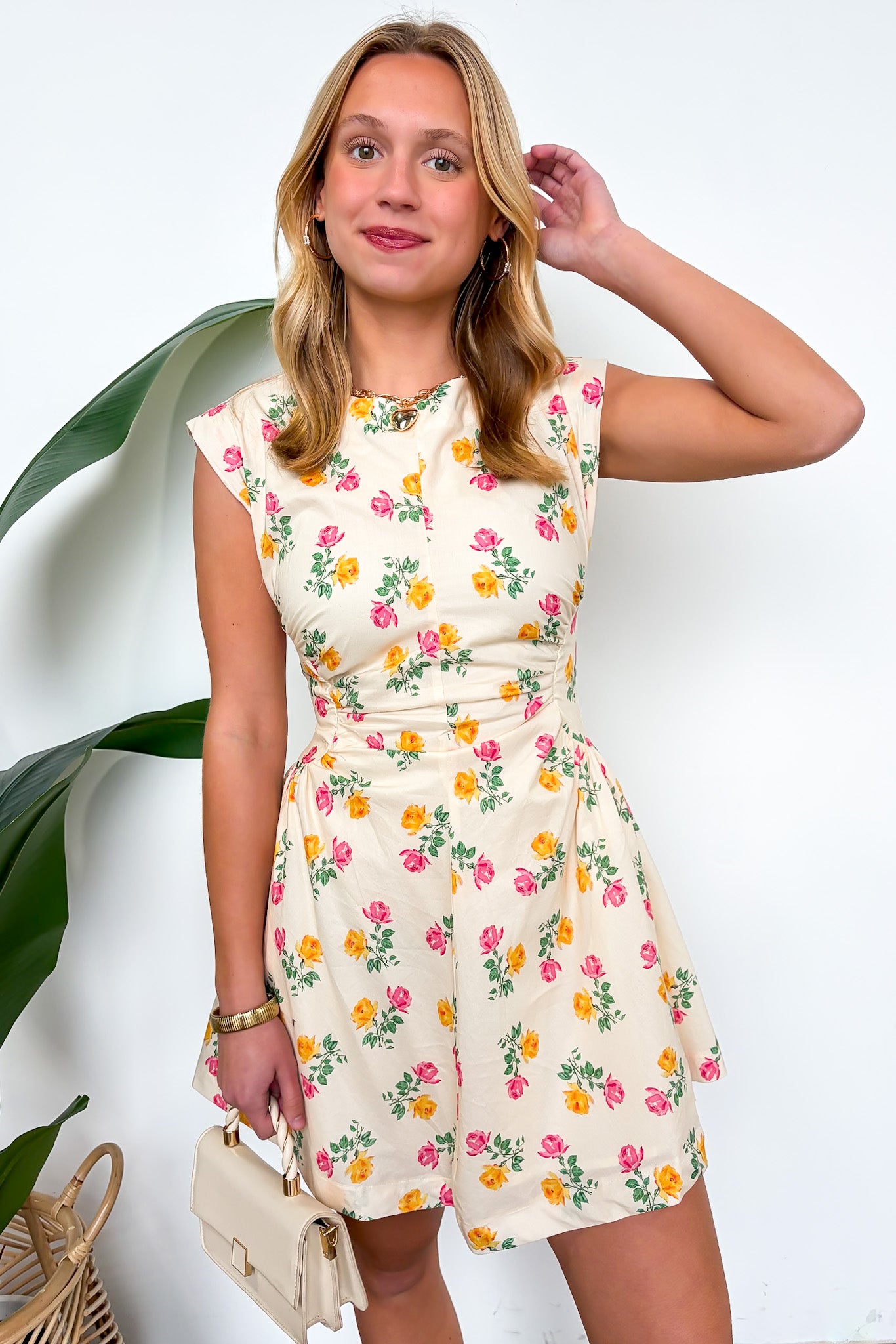 Floral Frame Ruched Dress