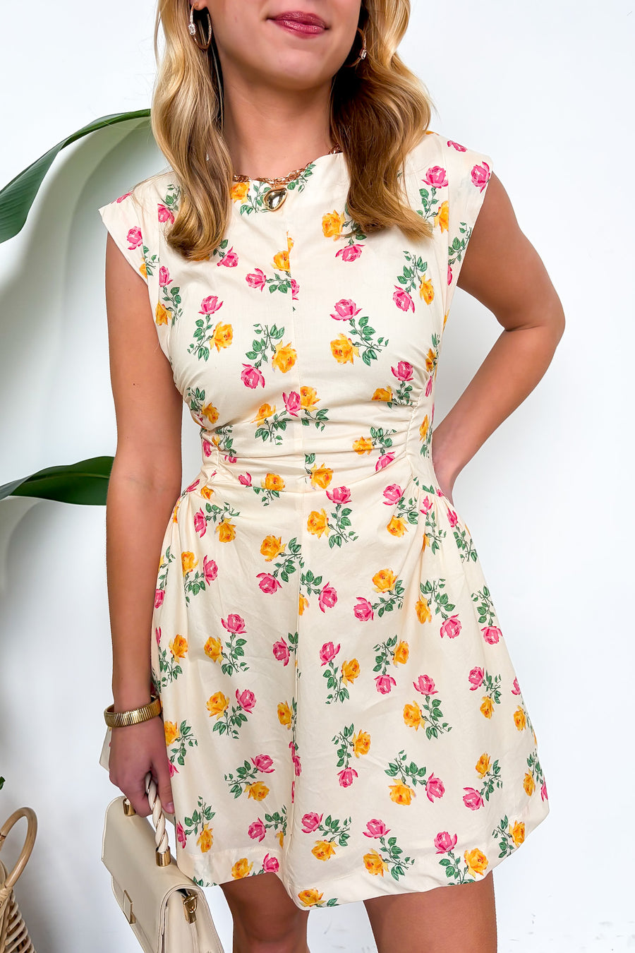 Floral Frame Ruched Dress - Madison and Mallory