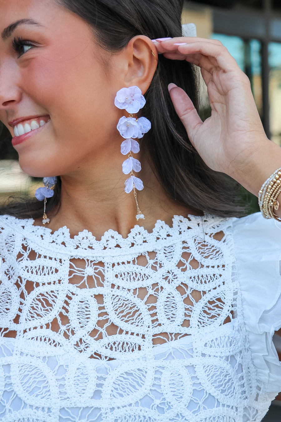 White Floral Cascade Acrylic Cluster Drop Earrings - Madison and Mallory