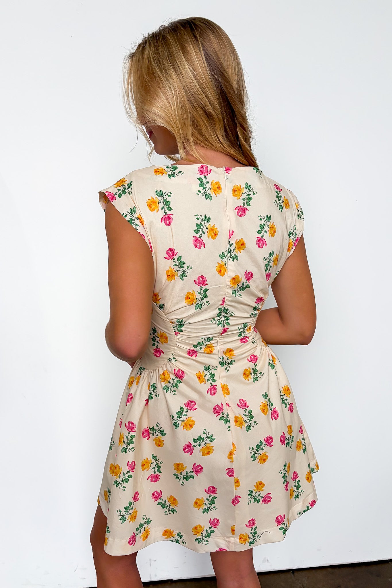Floral Frame Ruched Dress
