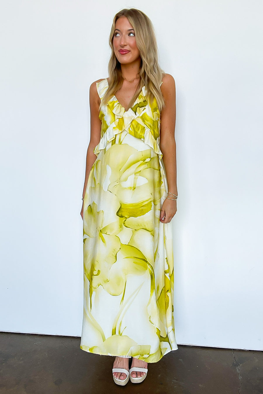 Florence Watercolor Floral Ruffled Maxi Dress
