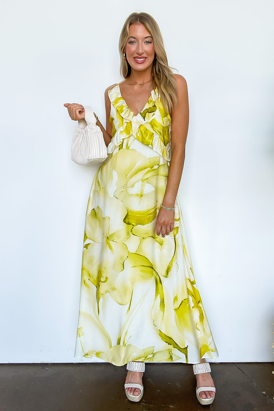 Florence Watercolor Floral Ruffled Maxi Dress