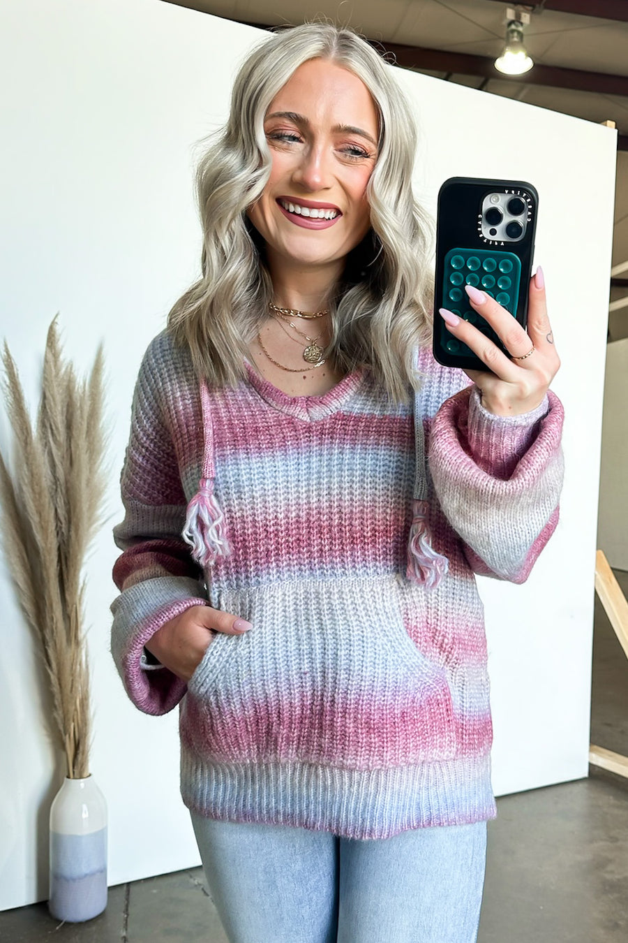 Blue / S Flourishing Vibe Ombre Knit Hooded Sweater - FINAL SALE - Madison and Mallory