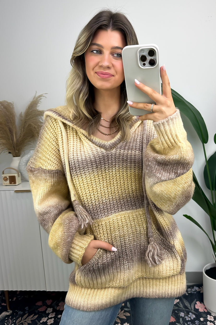 Mocha / S Flourishing Vibe Ombre Knit Hooded Sweater - FINAL SALE - Madison and Mallory