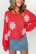 Apple Red / S Flutter Bloom Relaxed Knit Sweater - Madison and Mallory