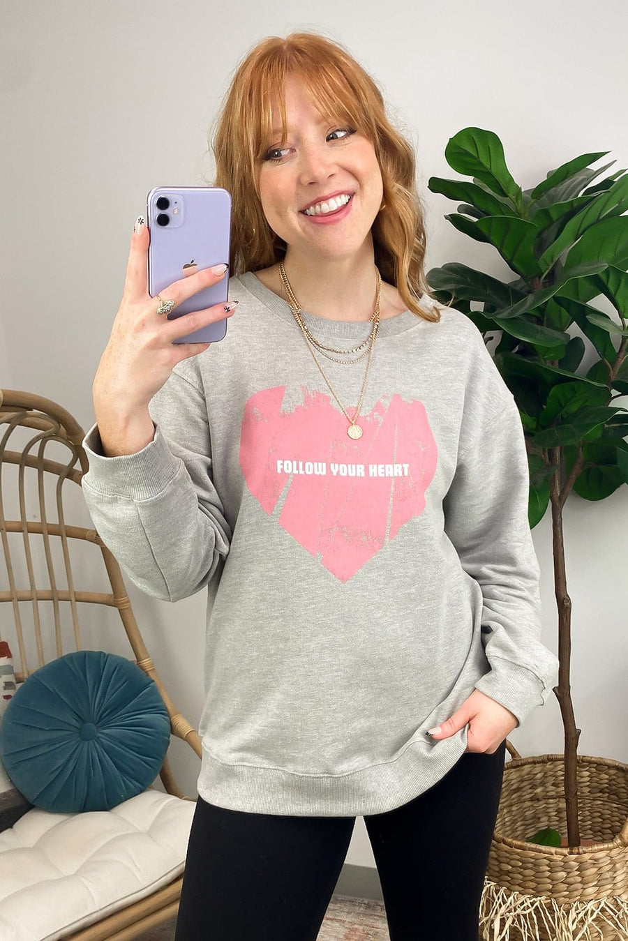 S / Gray Follow Your Heart Graphic Pullover - FINAL SALE - Madison and Mallory