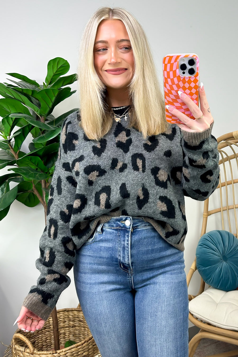 Gray / S Fond Favorite Animal Print Oversized Fit Sweater - FINAL SALE - Madison and Mallory