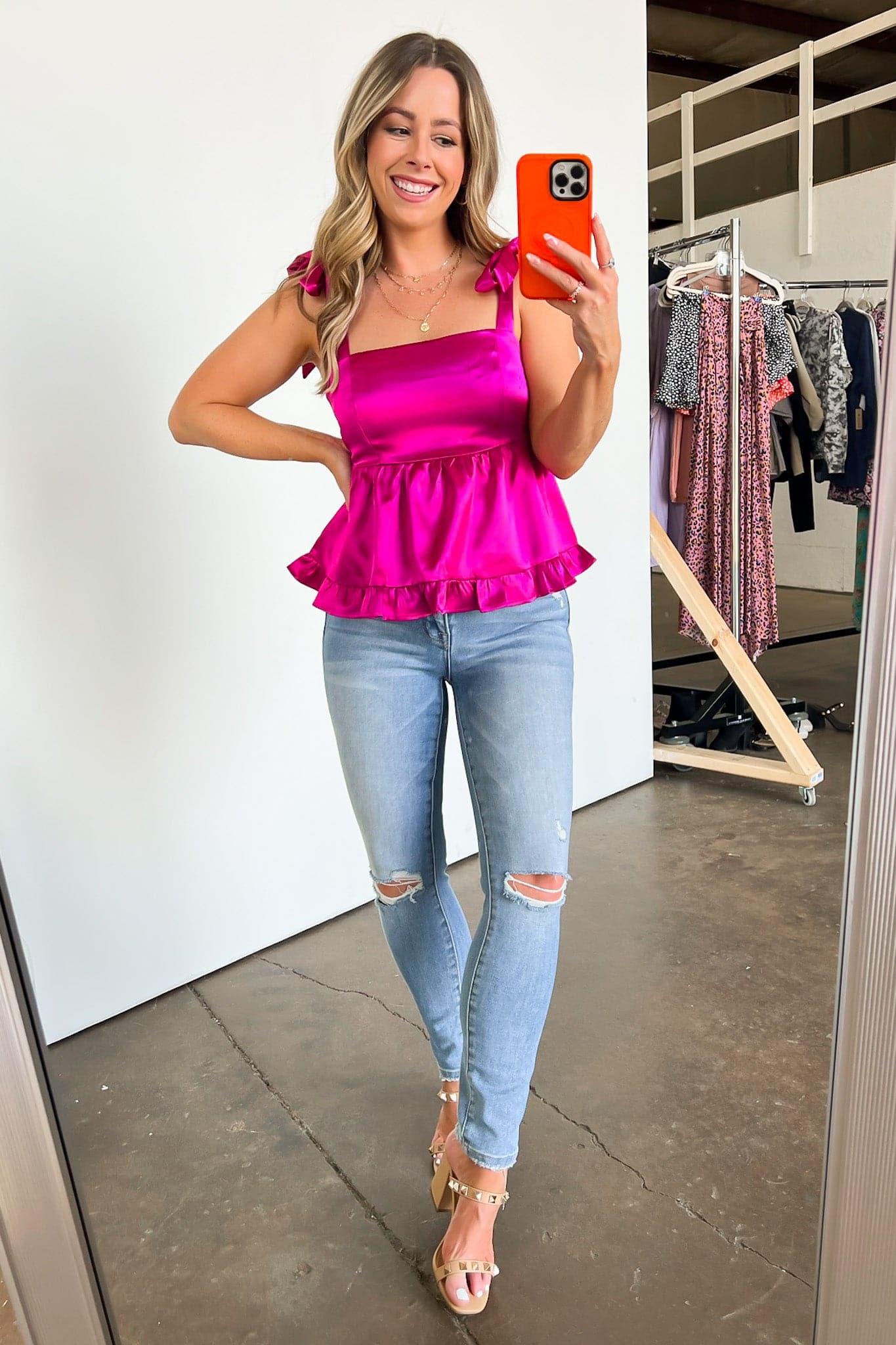  Forever Darling Satin Ruffle Peplum Tank Top - FINAL SALE - Madison and Mallory