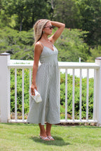 Framed Stripe Basque Waist Midi Dress - Madison and Mallory
