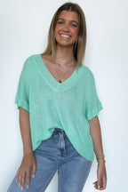 Sage / S Free Fall Lightweight V-Neck Knit Top - Madison and Mallory