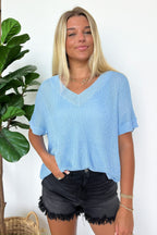 Denim / S Free Fall Lightweight V-Neck Knit Top - Madison and Mallory