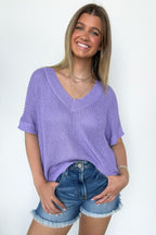 Lavender / S Free Fall Lightweight V-Neck Knit Top - Madison and Mallory