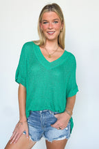 Jade / S Free Fall Lightweight V-Neck Knit Top - BACK IN STOCK - Madison and Mallory
