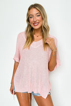 Blush / S Free Fall Lightweight V-Neck Knit Top - Madison and Mallory
