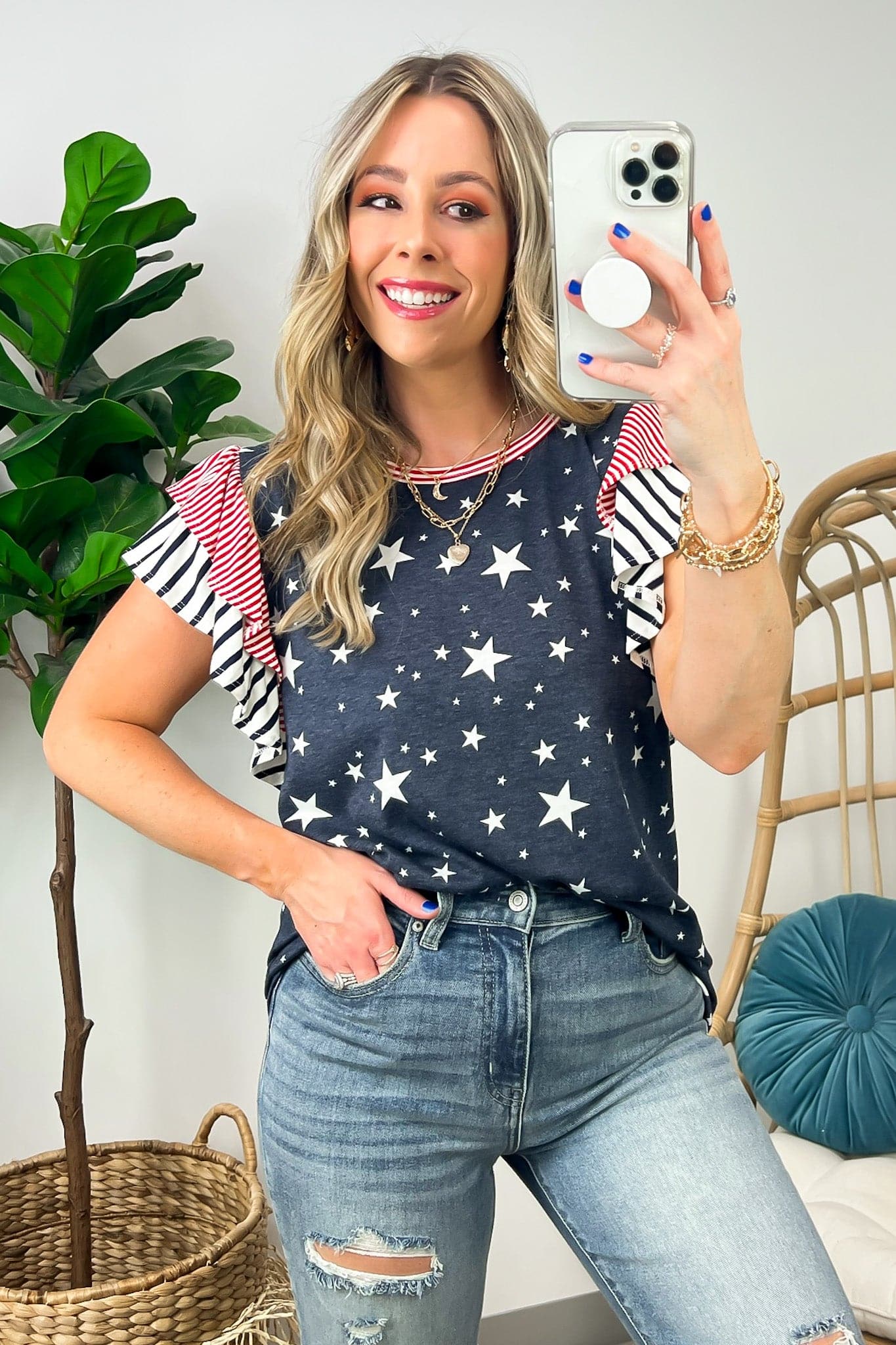  Freedom Stars Ruffled Sleeve Top - FINAL SALE - Madison and Mallory
