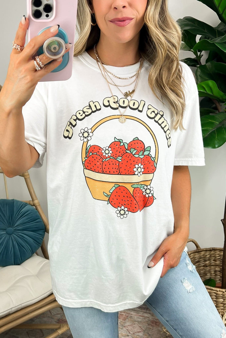 White / SM Fresh Cool Times Strawberry Vintage Graphic Tee - FINAL SALE - Madison and Mallory