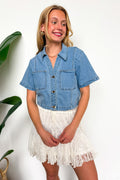 Light Blue / S Fresh Edit Denim Button Down Top - Madison and Mallory